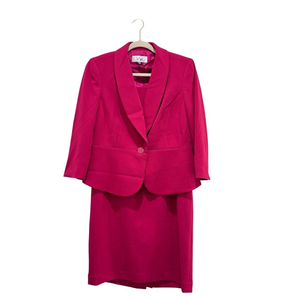 NWT Le Suit Shawl-Collar Jacket & Sheath Dress Suit Set Career Office Pink Sz 6 - Picture 2 of 14